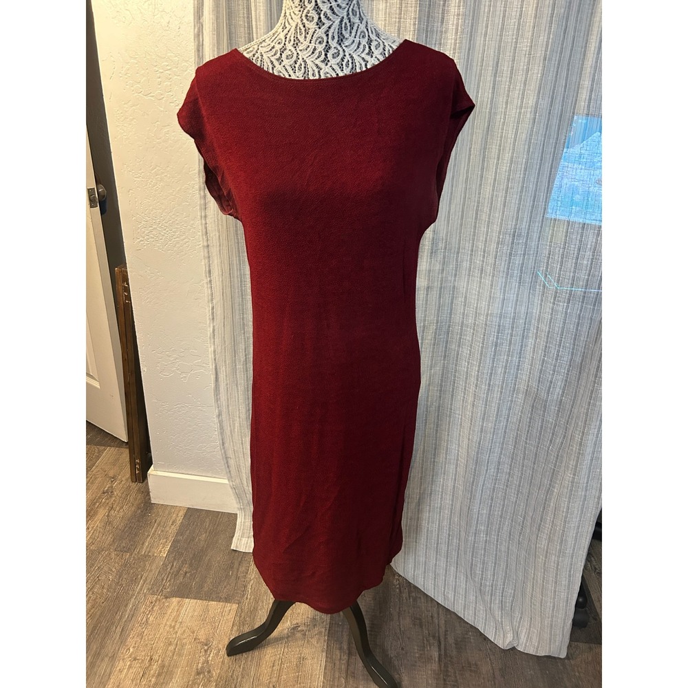 Cap Sleeve Column Dress Womens Size 1 Burgundy Straight Stretch Chico's Design
